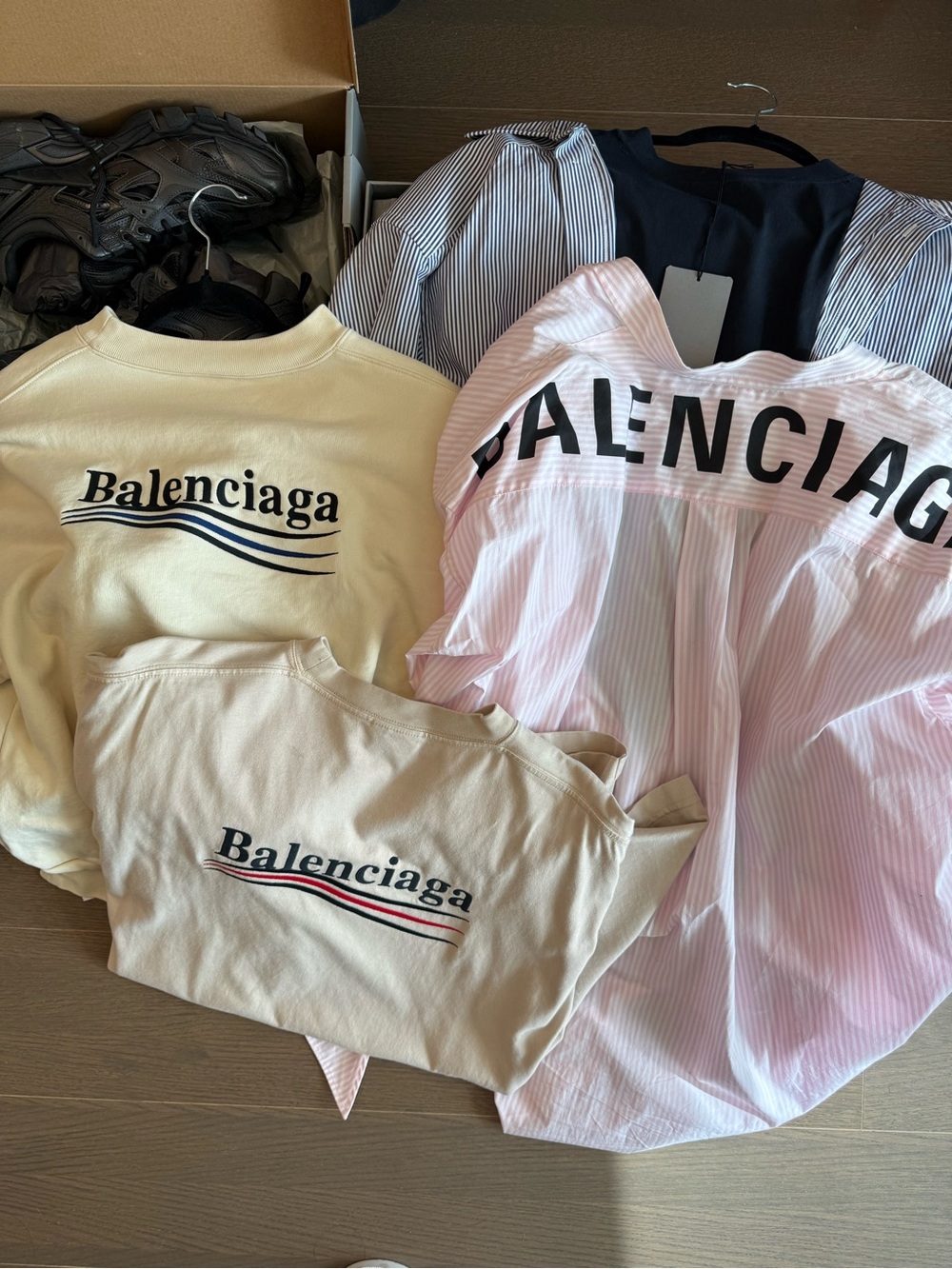 Balenciaga Cream Logo Sweaters & Pink Striped Shirt - Picture 5 of 6